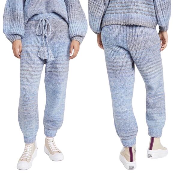 LoveShackFancy Blue Horizon Ombré Stripe Knit Wool Alpaca Blossom Pants Joggers - Picture 1 of 8